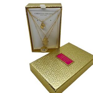 Christian Siriano Necklace Set Hamsa Evil Eye Sun Gift Box Gold Tone New Layer